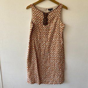 Lands End Linen Dress Womens Size 4 Beaded Sleeveless Sheath Dress Pockets